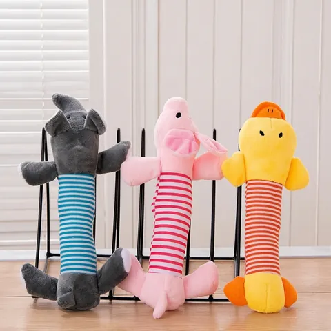 Plush Dog Toy Squeaky Long Strip Animal Cute Elephant Pig Duck Chew Toy Interactive Pet Toy