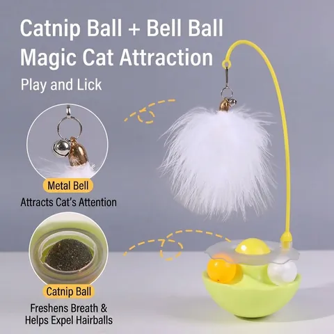 Interactive Tumbler Cat Toy With Feather Wand Catnip Ball And Bell Self-Playing Kitten Exercise Toy For Indoor Cats