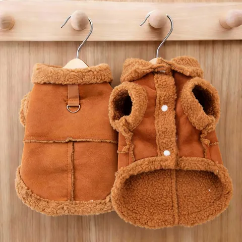 Pet Dog Winter Vest Suede Sherpa Fleece Warm Padded Puppy Clothes With Traction D-Ring Small Dog Cat Coat Jacket