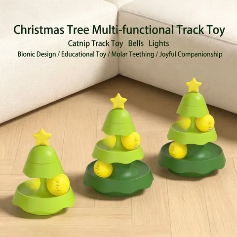 Christmas Tree Cat Turntable Toy 3 Tier Track Interactive Pet Toy With Glowing Ball And Bell Plastic Self-Hi Puzzle Toy For Cats