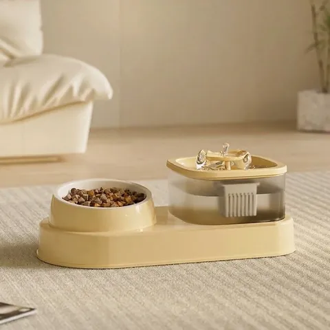 Electric Pet Water Fountain and Food Bowl Set Quiet Automatic Circulating Water Dispenser for Cats Small Dogs PP Plastic
