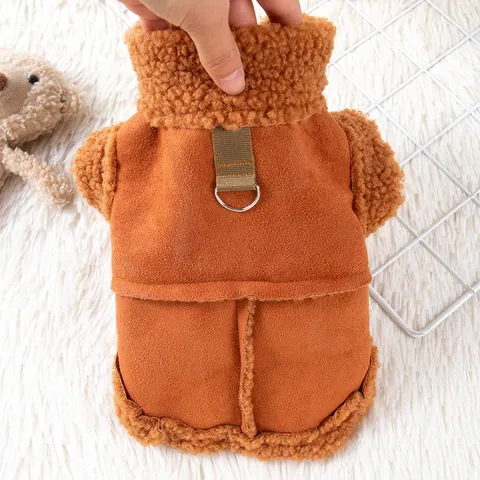 Pet Dog Winter Vest Suede Sherpa Fleece Warm Padded Puppy Clothes With Traction D-Ring Small Dog Cat Coat Jacket