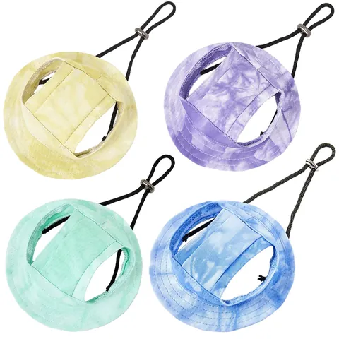 Sombrero de Sol Ajustable para Mascotas Con Agujeros para Orejas Sombrero de Pescador de Poliéster para Perros Pequeños Gatos