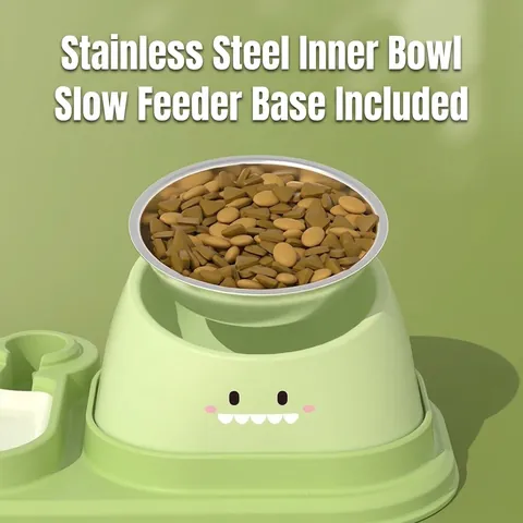 Roestvrijstalen Huisdier Bakje Dubbele Voer Water Dispenser Schuin Bescherming Voor Katten Honden Grote Capaciteit Automatische Waterfles