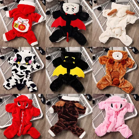 Pet Dog Cat Transformation Costume Thickened Coral Fleece Autumn Winter Warm Jumpsuit Apparel For Small Medium Dogs Cats