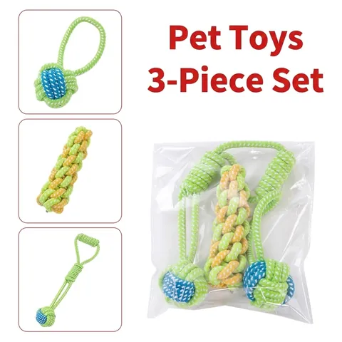 Duurzaam Katoenen Touw Hondenkauwspeelgoed 3-delige Set Gevlochten Knoop Tandjesspeelgoed voor Middelgrote Grote Honden Golden Retriever Labrador Interactief Speelgoed