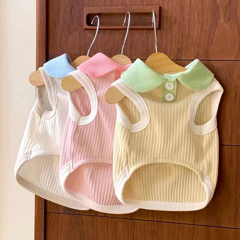Pet Summer Polo Shirt Thin Breathable Ribbed Vest For Small Dogs Cats Puppy Kitten Casual Polyester Apparel Outfits For Everyday