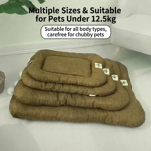 Breathable Linen Pet Mat Thick PP Cotton Padded Dog Bed Cat Sleep Pad Indoor Washable Four Seasons Puppy Kitten Cushion