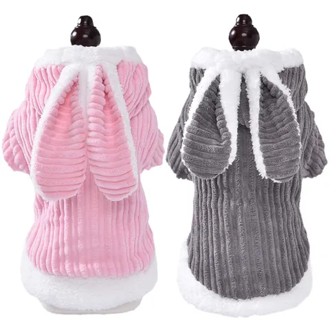 Vestiti per Animali Cane Gatto Coniglio Felpe con Cappuccio Inverno Spesso Pile Caldo Velluto a Coste Costume Orecchie da Coniglio