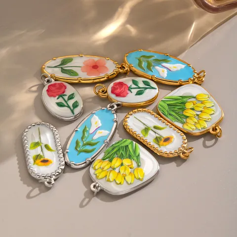 Edelstahl Blumen Anhänger Für Damen Frisch Emaille Floral Rose Sonnenblume Lilie DIY Schmuckherstellung Halsketten Zubehör