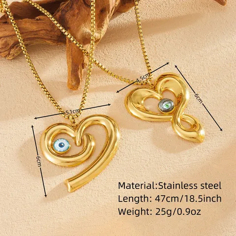 Stainless Steel Irregular Heart Evil Eye Pendant Necklace Gold PVD Plated Box Chain Fashion Jewelry for Women Party Decor