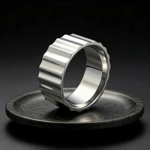Industrial Mechanical Gear Stainless Steel Ring For Men Women Minimalist 9mm Vertical Striped Band Ring Punk Hip Hop Polished Metal Jewelry Gift