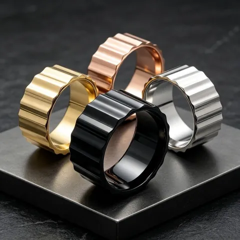 Industrial Mechanical Gear Stainless Steel Ring For Men Women Minimalist 9mm Vertical Striped Band Ring Punk Hip Hop Polished Metal Jewelry Gift