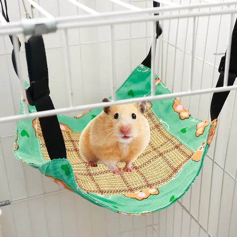 Summer Small Pet Hammock Breathable Linen Cooling Mat Hanging Bed For Hamster Chinchilla Squirrel Sugar Glider Cartoon Animal Print Pet Cage Sleeping Accessory