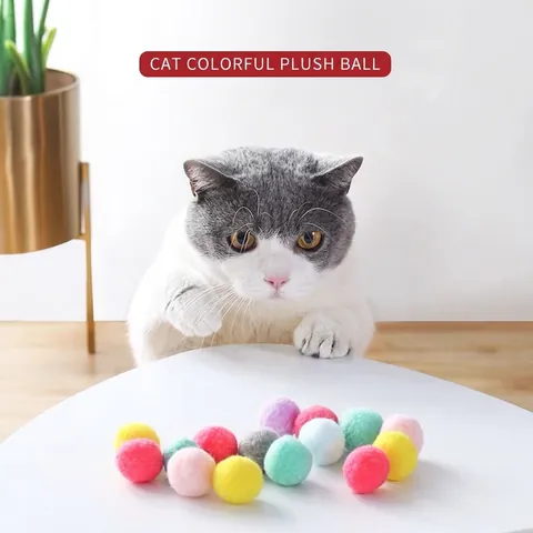 Palline Giocattolo per Gatti in Peluche Colorate 3cm Silenziose Elastiche Interattive Morbidi Pompom per Gatti da Interno