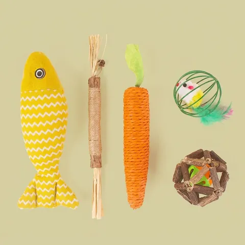 Juego de Juguetes para Gatos de Matatabi Hierba Gatera Cuerda de Algodón Juguete Masticable Limpieza Dental Interactivo