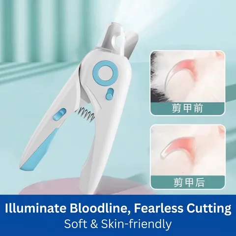 Professional Pet Nail Clippers With LED Light Bloodline Illumination ABS Stainless Steel Splash Proof Shield Safety Lock Built In File