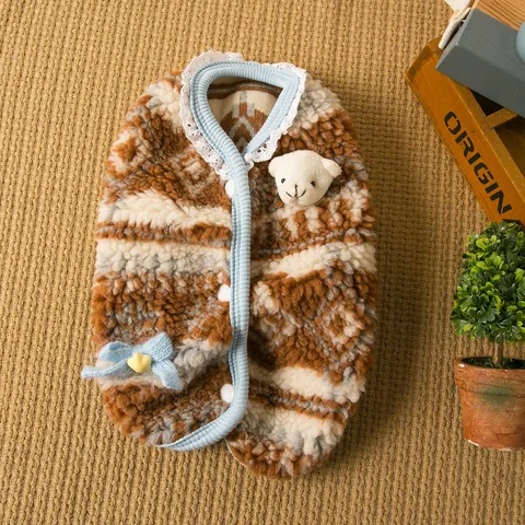Chaleco Cálido de Lana para Mascotas para Otoño Invierno Chaqueta para Perro Decoración de Oso Cuello de Encaje Ropa para Gatos