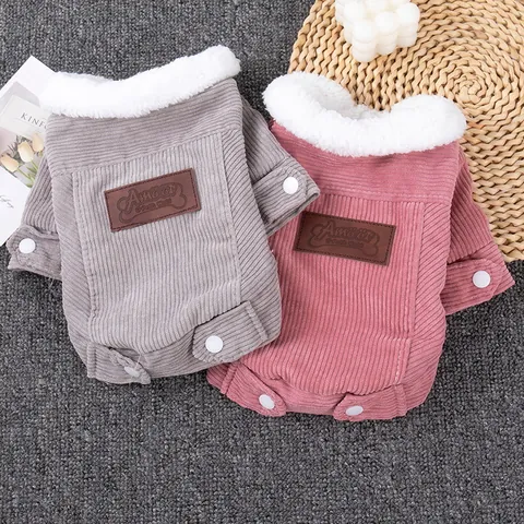 Chaleco de Invierno Cálido para Perro y Gato Chaqueta de Pana con Forro de Borreguito para Mascotas Pequeñas y Medianas