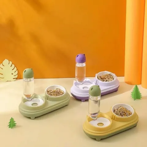 Distributore Automatico di Cibo E Acqua per Gatti Cani Piccoli Protezione del Collo Ciotole in Ceramica Acciaio Inox Fontana a Gravità