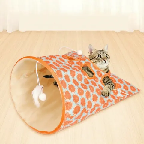 Divertente Tunnel per Gatti in Carta Frusciante per Gattini Tunnel Interattivo Pieghevole per Gatti Con Topo Appeso Pallina di Peluche Nascondiglio Giocattolo