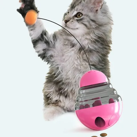 Interactive Tumbler Cat Toy Food Dispensing Puzzle Toy For Cat Slow Feeder With Teaser Wand And Ball For Indoor Pet Boredom Relief