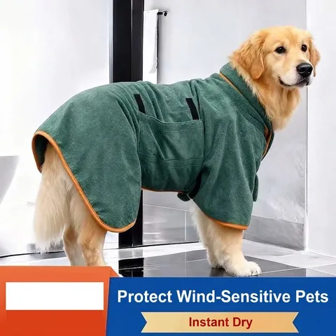 Peignoir Chien Chat Absorbant Séchage Rapide Peignoir en Polyester Doux Avec Velcro Ajustable Pyjama à Capuche pour Grands Chiens