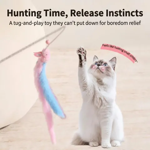 Interaktive Katzenangel Mit Plüsch Kaninchen Spielzeug Und Glocke Langlebiger Langer Stab Katzen Spielzeug Für Innenbereich