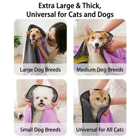Serviette de Bain Super Absorbante en Microfibre pour Chiens et Chats Séchage Rapide Serviette de Nettoyage Épaissie Double Face Gris Jaune
