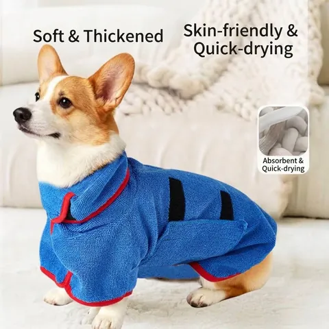 Peignoir Chien Chat Absorbant Séchage Rapide Peignoir en Polyester Doux Avec Velcro Ajustable Pyjama à Capuche pour Grands Chiens