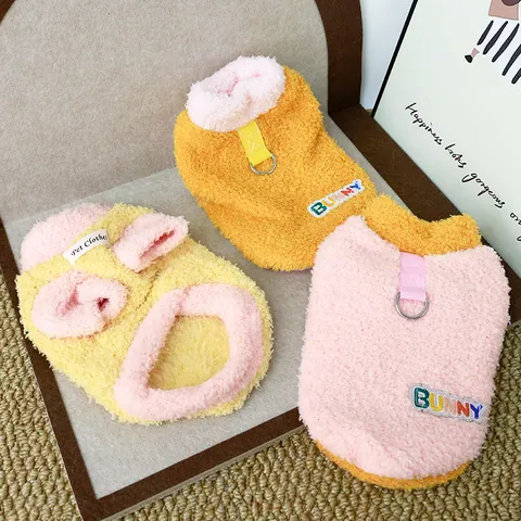 Dicke Warme Haustier Pullover Sherpa Fleece Katzenkleidung Mit D-Ring Bunny Muster Hund Wintermantel Pullover Jacke Für Katzen Kleine Hunde