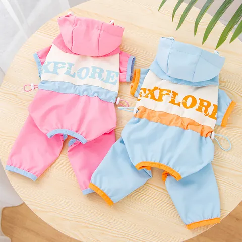 Waterproof Pet Dog Raincoat Hooded Outdoor Jacket Explore Print Four-Legged Puppy Clothes For Small Dogs Windproof Polyester