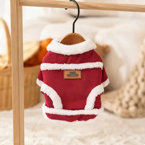 Vintage Fleece Padded Pet Vest Warm Autumn Winter Dog Clothes For Small Dogs Cats Wine Red Brown Suede Lamb Wool Lining Coat