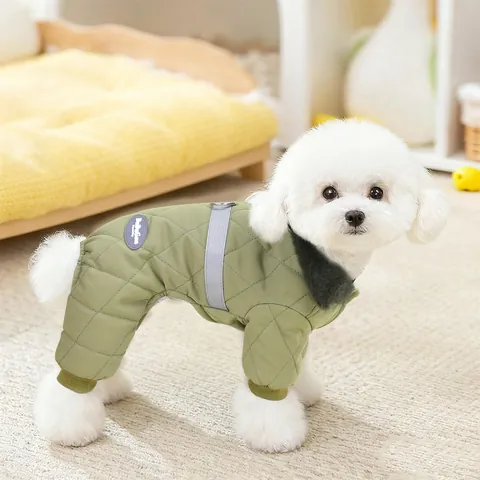Warm Winter Dog Padded Coat Diamond Quilted Thickened Jacket With Faux Fur Collar And Leash D-Ring For Small Medium Dogs