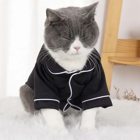 Pijama para Mascotas de Poliéster Suave y Transpirable para Perros Pequeños Gatos Ribete en Contraste Ropa de Dormir para Cachorros