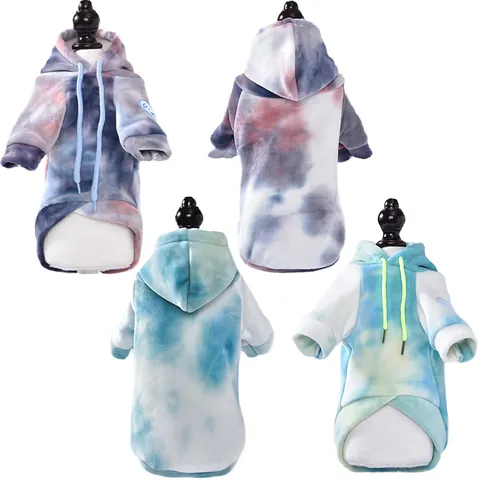 Sudadera con Capucha para Mascotas con Forro de Felpa Tie-dye Suéter para Perros Pequeños Gatos Cachorro Gatito Ropa de Invierno