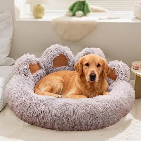 Bärenpfotenform Langflor Plüsch Haustierbett Warmes Kunstfell Sofa Nest Für Hunde Katzen Winter Schlafmatte Kissen Haus