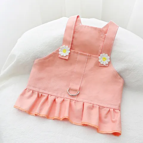 Robe Harnais pour Animaux Avec Broderie de Marguerite Ourlet à Volants Vêtements d'Été pour Chiens et Chats Robe à Sangle de Harnais pour Petit Chien