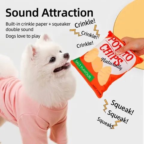 Simulation Plush Squeaky Potato Chips Pet Toy With Crinkle Paper Funny Food Bag Soft Stuffed Dog Toy For Small Medium Dogs Cats