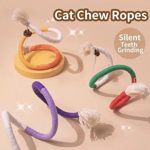Pet Cat Biting Rope Toy Cotton Braided Rope With Gall Fruit Silent Teeth Grinding Toy For Kittens Self-entertaining Play Toy