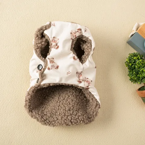 Cute Cartoon Bear Printed Pet Vest Warm Sherpa Fleece Lining Dog Cat Clothes Soft Winter Puppy Apparel For Small Dogs Cats