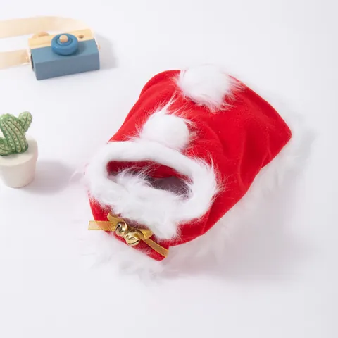 Costume di Natale per Animali Domestici Mantello Sciarpa Cappello di Babbo Natale per Cani Gatti Pile Rosso Bianco Festa Cosplay Cucciolo Gattino Accessorio
