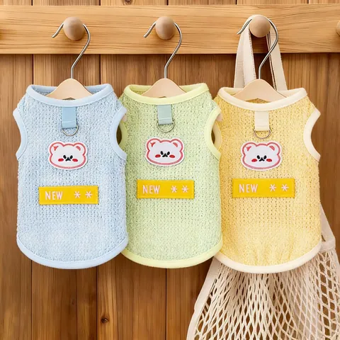 Summer Breathable Mesh Pet Vest For Dogs Cats Cute Bear Embroidered Puppy Harness Tank Top Small Medium Dog Clothes