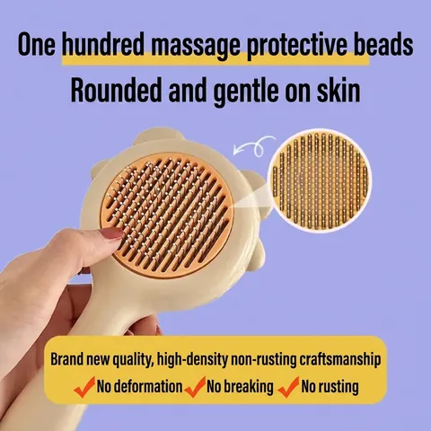 Cute Bear Shape Pet Grooming Brush For Cats And Dogs Self Cleaning Slicker Brush With Stainless Steel Pins One Click Hair Removal