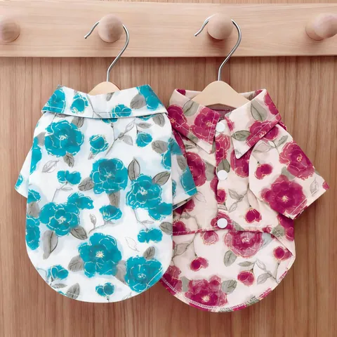 Camisa para Mascotas Estilo Coreano con Flores para Perros Pequeños y Gatos Blusa de Verano Transpirable Manga Corta