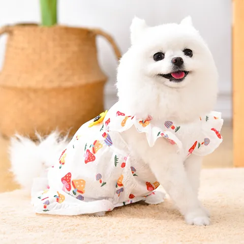 Vestido Lindo de Verano para Perro Con Anillo en D Patrón de Seta Corazón Ropa Transpirable para Mascotas Gatos