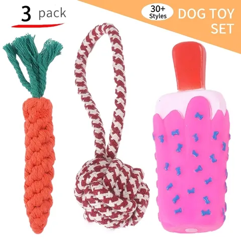 Ensemble de Jouets Nœud de Corde pour Chien en Coton Tressé Balle Molaire TPR Jouet à Mâcher Interactif pour Petits Moyens Chiens Accessoires Durables