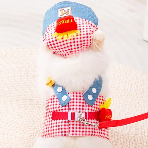 Adjustable Plaid Pet Harness And Leash Combo For Small Dogs Cats Cute Cartoon Decor Breathable Mesh Vest For Walking Travel