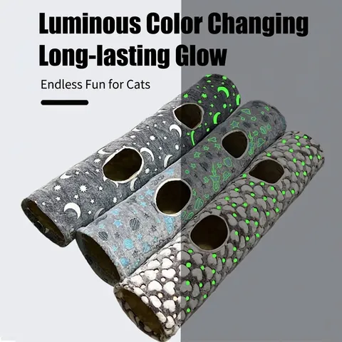 Glow In The Dark Cat Tunnel Foldable Polyester Pet Play Tunnel Luminous Interactive Kitten Toy Space Moon Heart Pattern Indoor Cat Hideout