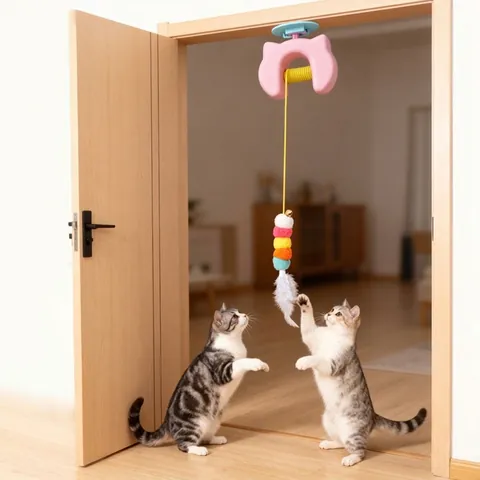 Automatic Electric Lifting Yo-Yo Cat Toy Door Hanging Interactive Teasing Stick With Feathers Bells USB Rechargeable Pet Supplies